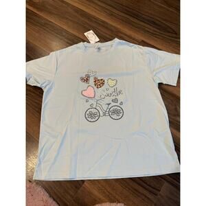Sweet Hearts Bicycle Graphic T-Shirt Blue Rhinestone Leopard Print Tee